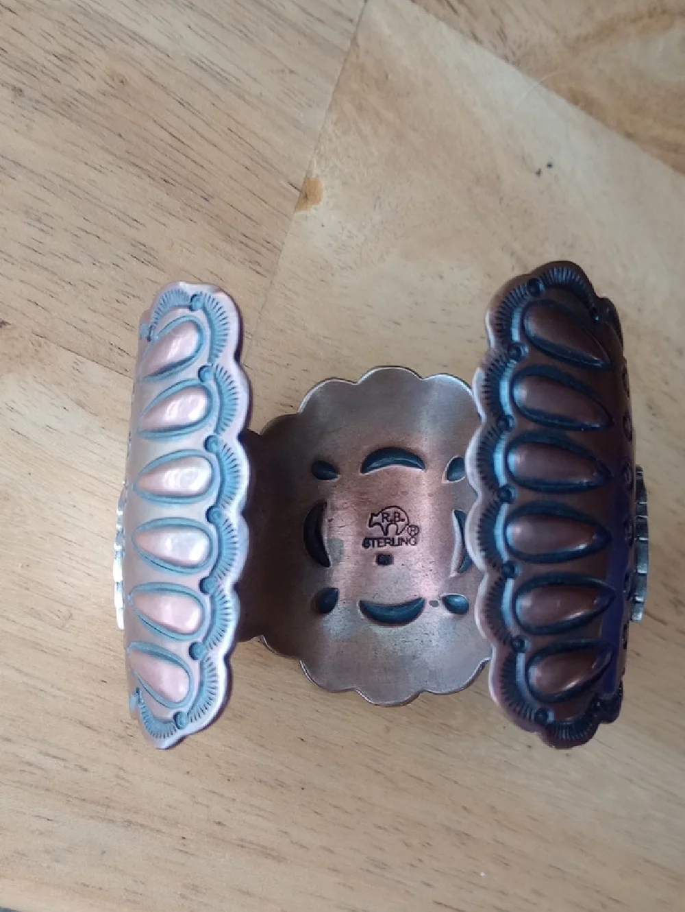 Copper Silver Turquoise Wolf Cuff